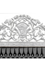 Baroque bed faux leather black with rhinestones and silver wood