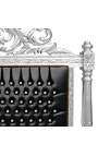 Baroque headboard leatherette black and rhinestones with silvered wood