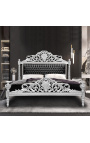 Lit Baroque en simili cuir noir avec strass et en bois argenté - scène zoom