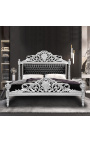Barokní postel koženková černá s kamínky a stříbrným dřevem