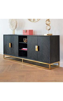 Buffet BOHO en chêne noir et acier inoxydable doré