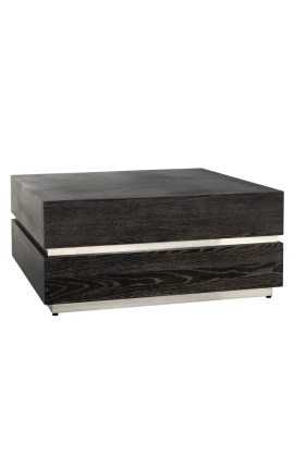 Square coffee table Boho black oak and silver stainless steel