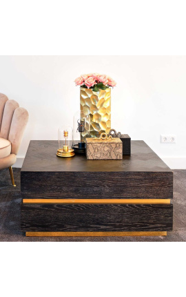 Table basse carrée Boho chêne noir et acier inoxydable doré