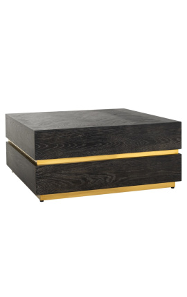 Négyzet alakú Boho dohányzóasztal fekete tölgy és arany rozsdamentes acélból