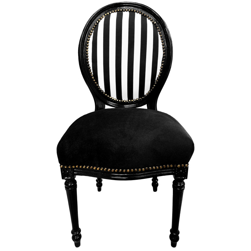Chair Louis XVI style black and white stripes with black sit