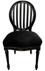 Louis XVI style chair black & white stripes and black wood