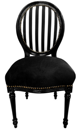 Louis XVI -tyylinen tuoli mustavalkoiset raidat ja musta puu