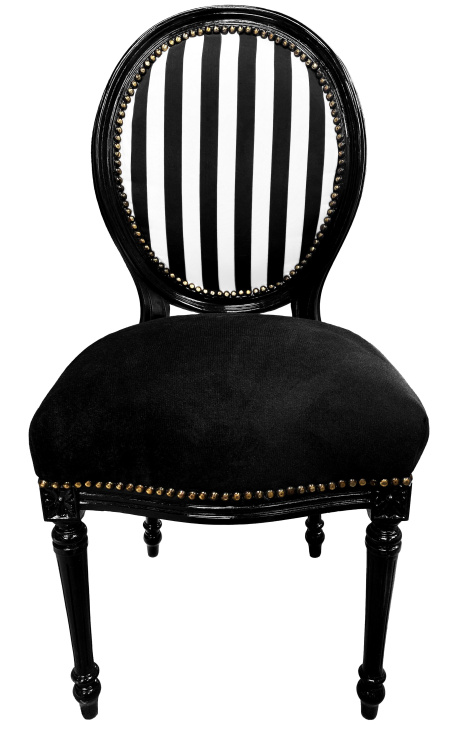Louis XVI stil stol svarte og hvite striper og svart tre