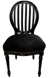 Chaise de style Louis XVI rayée noir et blanc et bois noir