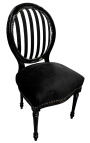 Chaise de style Louis XVI rayée noir et blanc et bois noir