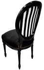 Sedia in stile Luigi XVI con strisce bianche e nere e legno nero