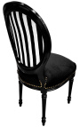 Cadeira estilo Louis XVI com listras pretas e brancas e madeira preta