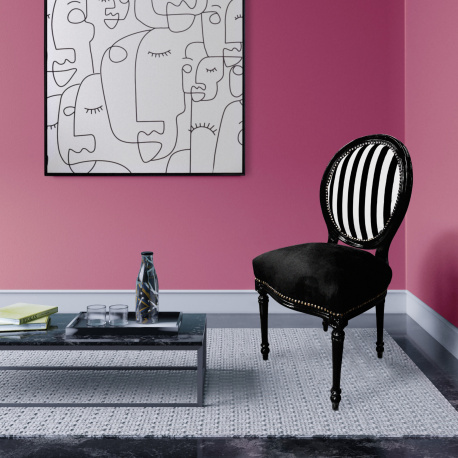 Chair Louis XVI style black and white stripes with black sit, black wood