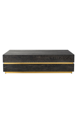 Table basse rectangulaire Boho chêne noir et acier inoxydable doré