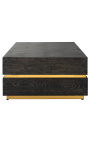 Rectangular coffee table Boho black oak and gold stainless steel