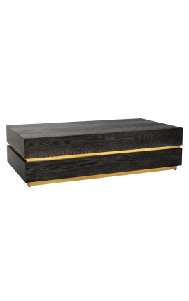 Table basse rectangulaire Boho chêne noir et acier inoxydable doré