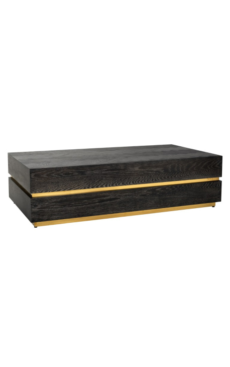 Rectangular coffee table Boho black oak and gold stainless steel