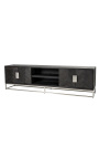 Mueble BOHO 220 cm 4 puertas - roble negro y acero inoxidable plata