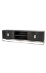 TV kabinet BOHO 220 cm 4 ajtó - fekete tölgy és ezüst rozsdamentes acél
