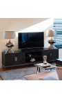 TV cabinet BOHO 220 cm 4 doors - black oak and silver stainless steel