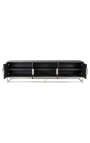 TV cabinet BOHO 220 cm 4 doors - black oak and silver stainless steel