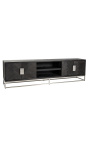 TV cabinet BOHO 220 cm 4 doors - black oak and silver stainless steel
