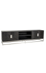 TV-kabinet BOHO 220 cm 4 dører - svart oak og sølv rustfritt stål