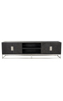TV cabinet BOHO 220 cm 4 doors - black oak and silver stainless steel
