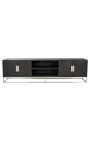 TV-kabinet BOHO 220 cm 4 dører - svart oak og sølv rustfritt stål