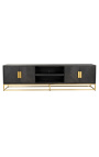 Mueble BOHO 220 cm 4 puertas - roble negro y oro de acero inoxidable