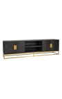 TV cabinet BOHO 220 cm 4 doors - black oak and gold stainless steel