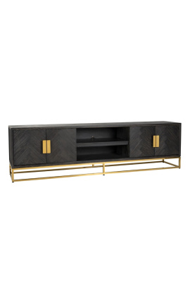 TV-kabinet BOHO 220 cm 4 dører - svart oak og gull rustfritt stål