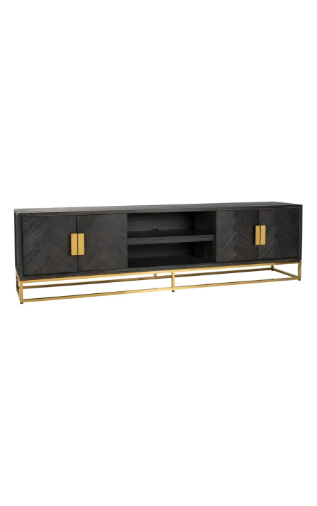 Armário de TV BOHO 220 cm 4 portas - carvalho preto e aço inoxidável dourado