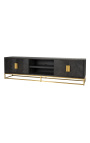 Mueble BOHO 220 cm 4 puertas - roble negro y oro de acero inoxidable