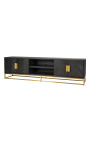 TV cabinet BOHO 220 cm 4 doors - black oak and gold stainless steel