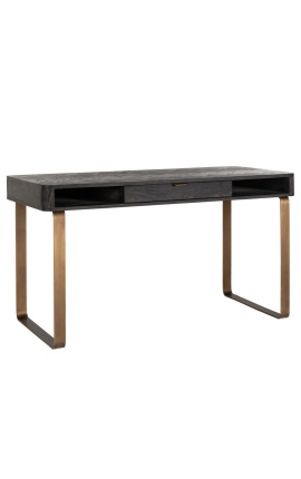Desk with 1 drawer - black oak and brass stainless steel