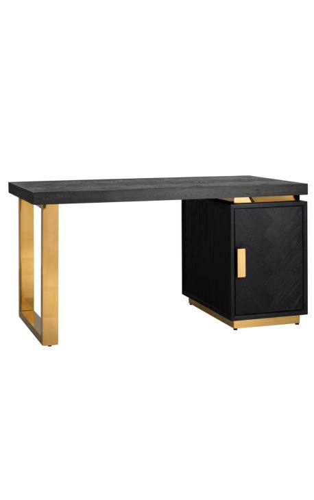 Reversibelt skrivbord 150 cm - svart ek och guld rostfritt stål