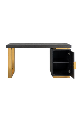 Odwrotny biurko 150 cm - czarny oak i złota stali nierdzewnej
