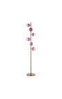 Contemporary designer floor lamp "Liber D" with 6 pink glass globes
