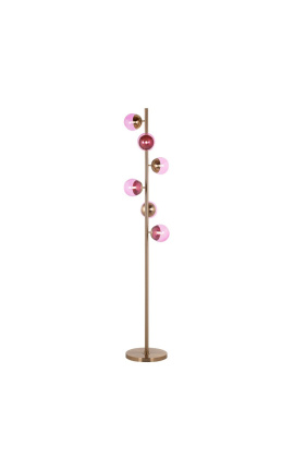 Lâmpada de design contemporâneo "Libertação D" com 6 globos de vidro rosa