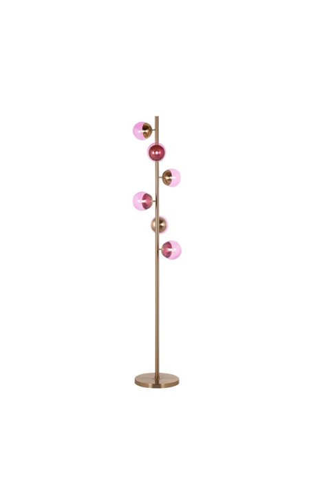 Samtida designer golvlampa "Liber D" med 6 rosa glasglober