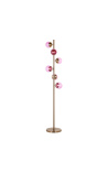 Contemporary designer floor lamp Liber D with 6 pink glass globes