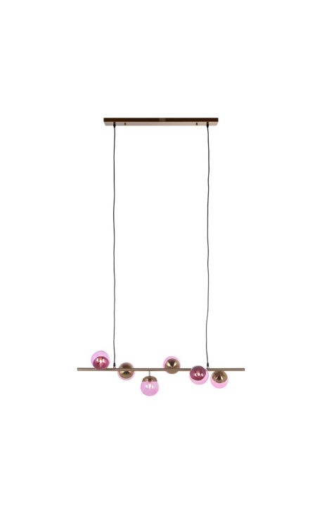 Lustre design "Liber C" avec 6 globes en verre rose