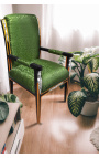 Grand Empire style armchair green satin fabric and black lacquered wood with bronze