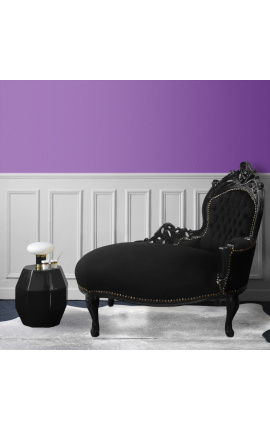 Baroque chaise longue black velvet and black wood