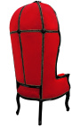 Grand porter's barok stol rød fløjl og sort træ
