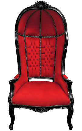 Grand portera baroka stila krēsls sarkans samts un melns koks