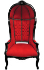 Nagyportás barokk stílusú szék, vörös bársony és fekete fa