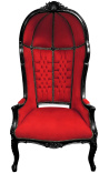 Grand fauteuil carrosse de style baroque tissu velours rouge et bois noir
