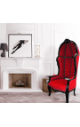 Grande poltrona in stile barocco tessuto velluto rosso e legno nero